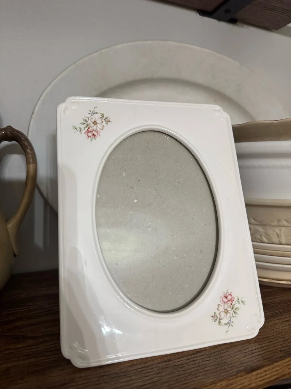 Weston White Oval Photo Frame with Pink Floral Accents
